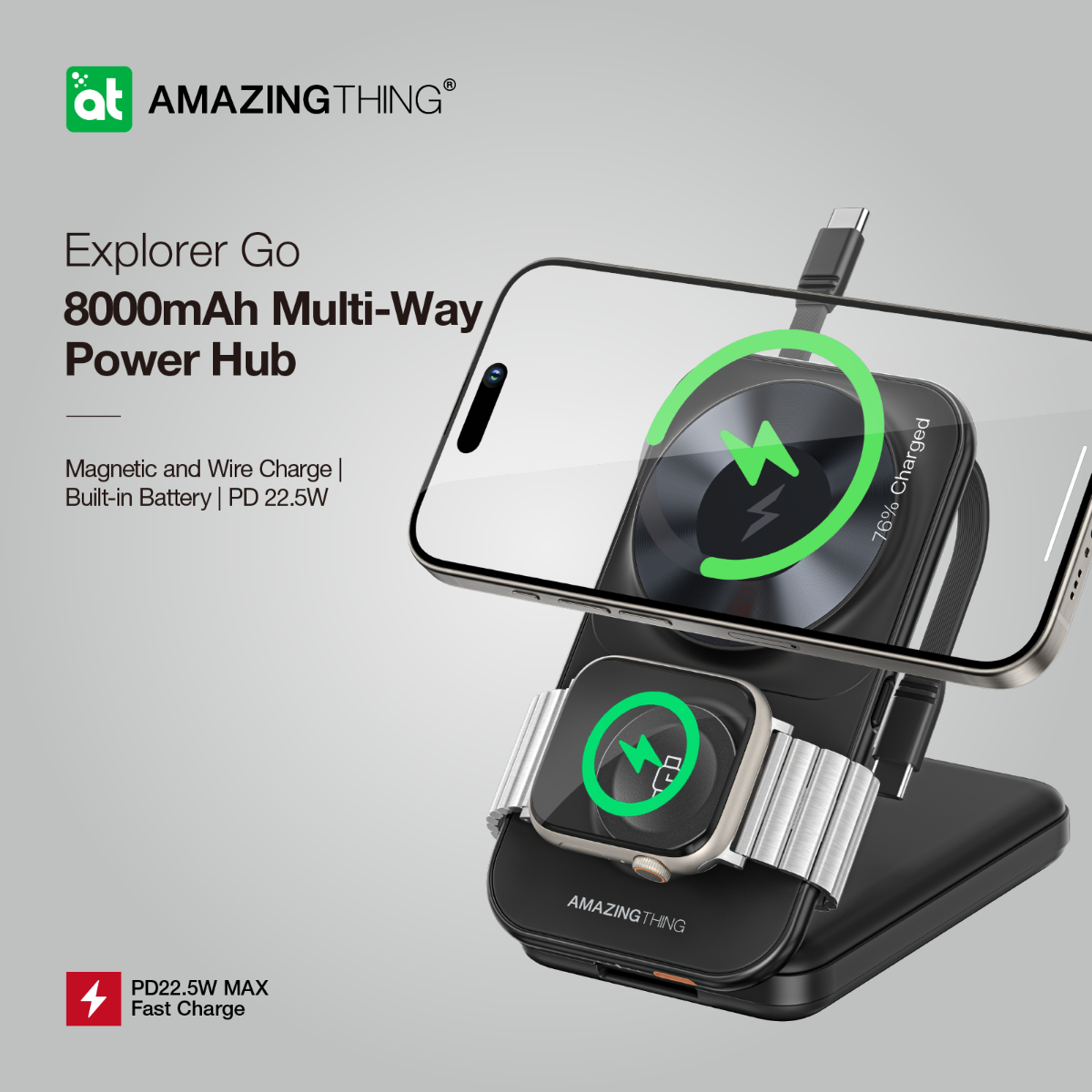 AMAZINGTHING 8000mAh MAGSAFE POWER STATION WITH STAND