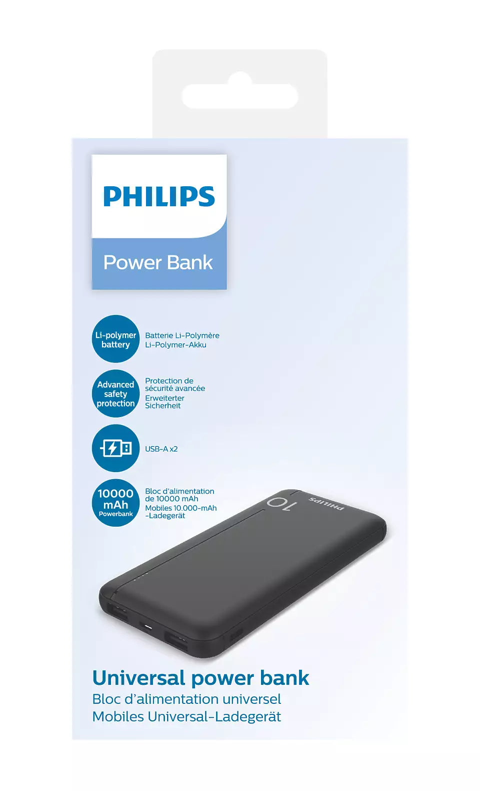 Philips 10000mAh Power Bank 5V/2.1A Portable Charger Battery Pack Fast Charging Universal Power Bank DLP1810NB/62