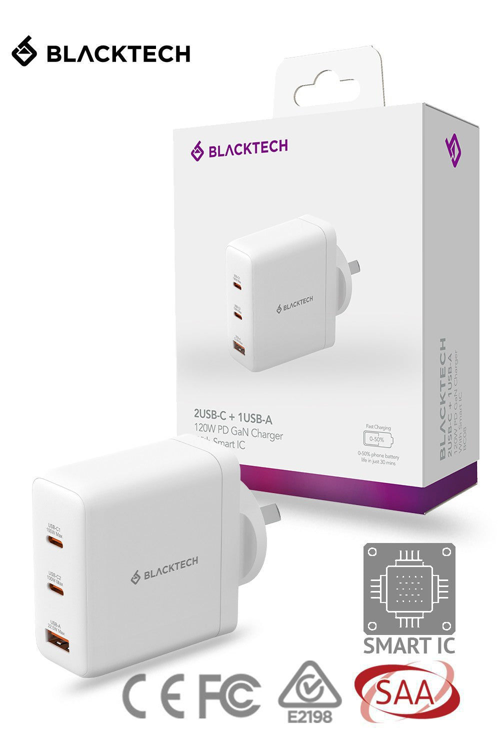 BLACKTECH 2C1A 120W PD QC Adapter With Smart IC RRP $109