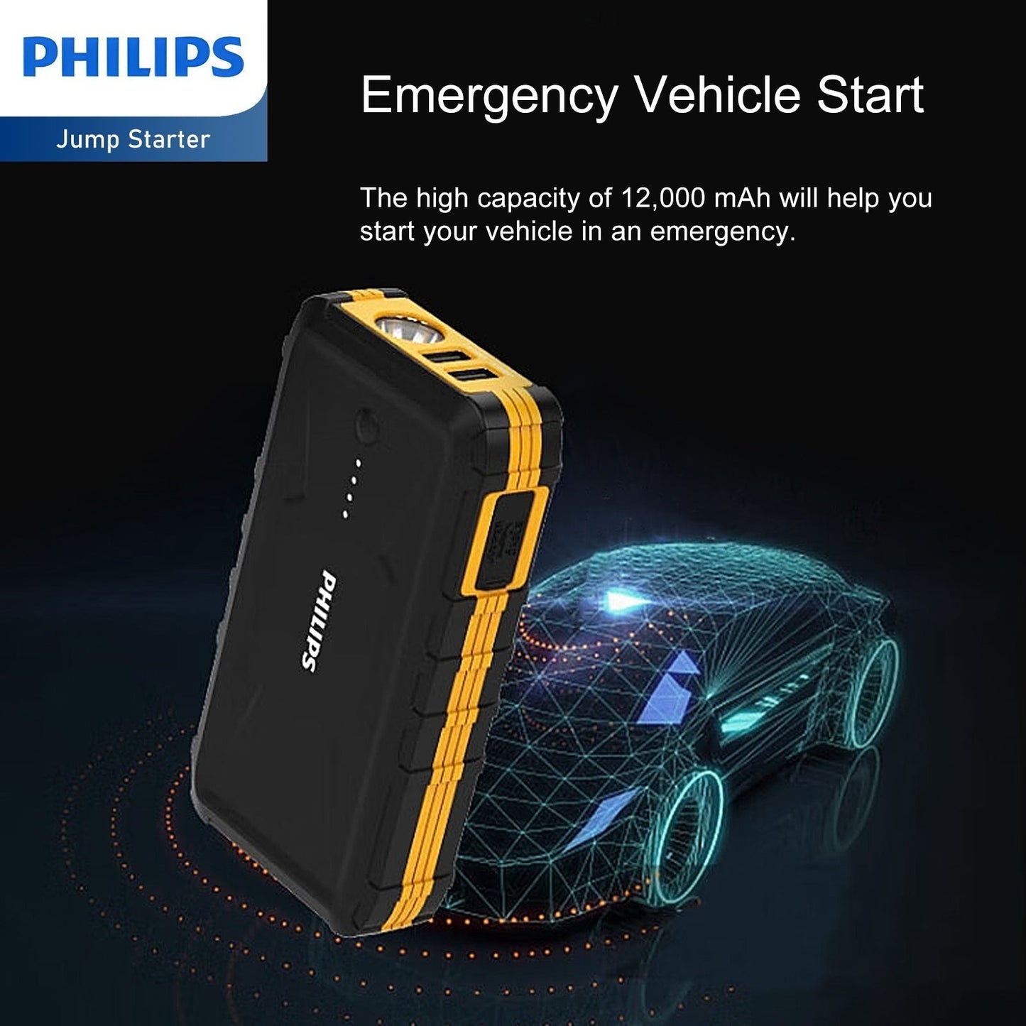 Philips 12000mAh Portable Car Battery Jump Starter (DLP8086NB) RRP $179