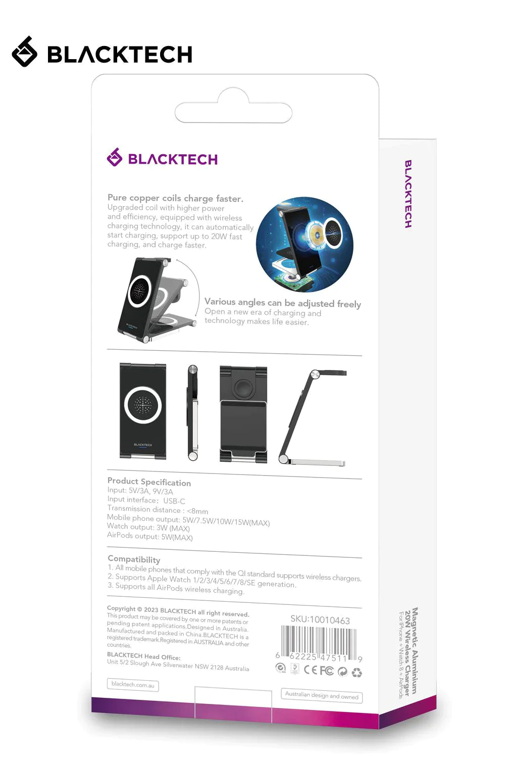 BLACKTECH AW2 Magnetic Aluminium 3 in 1 20W Wireless Charger RRP $119