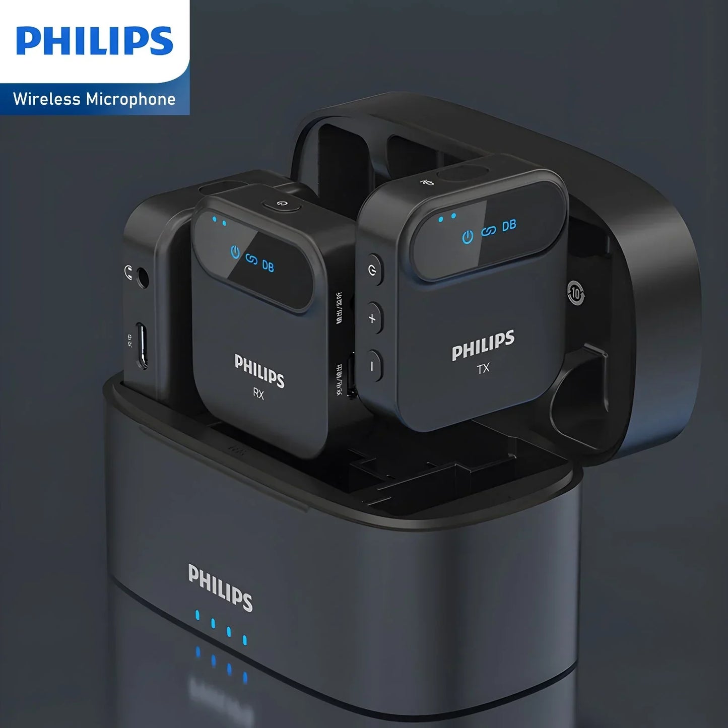 Philips 2.4 GHz Wireless Microphone 360 Sound Collecting Pin Microphone DLM3538C With Charging Case RRP $299