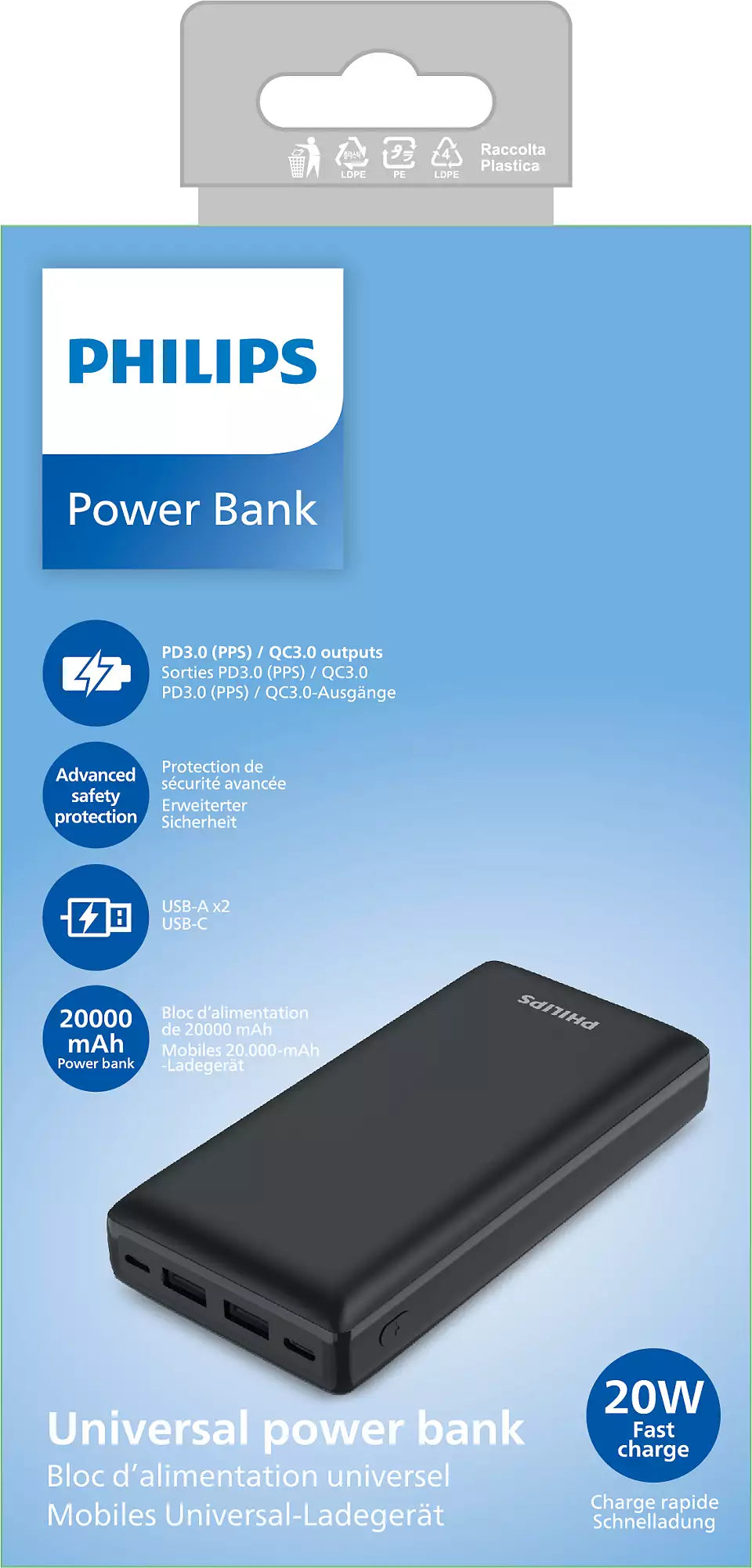 Philips 20000mAh Ultra Large Capacity Quick Charge Portable Power Bank DLP7721C RRP $99