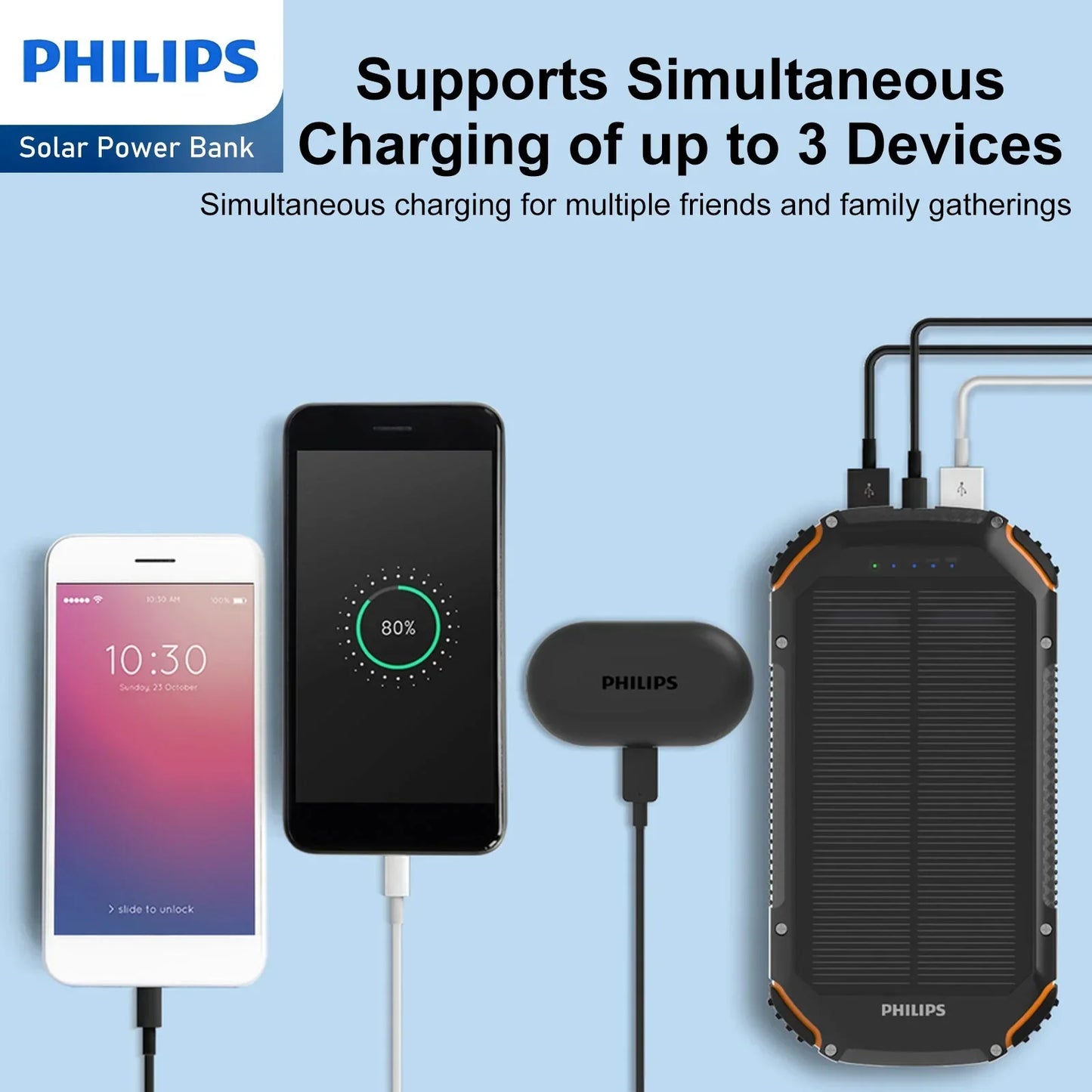 Philips 10000mAh Portable Solar Power Bank Supports Fast Charging Of Multiple Devices DLP7725N RRP $119