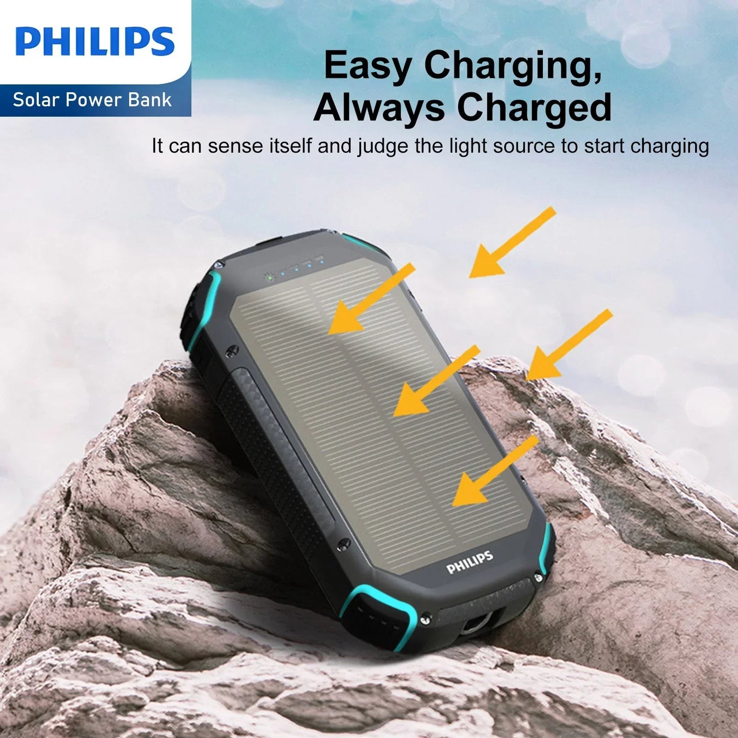 Philips 10000mAh Portable Solar Power Bank Supports Fast Charging Of Multiple Devices DLP7725N RRP $119