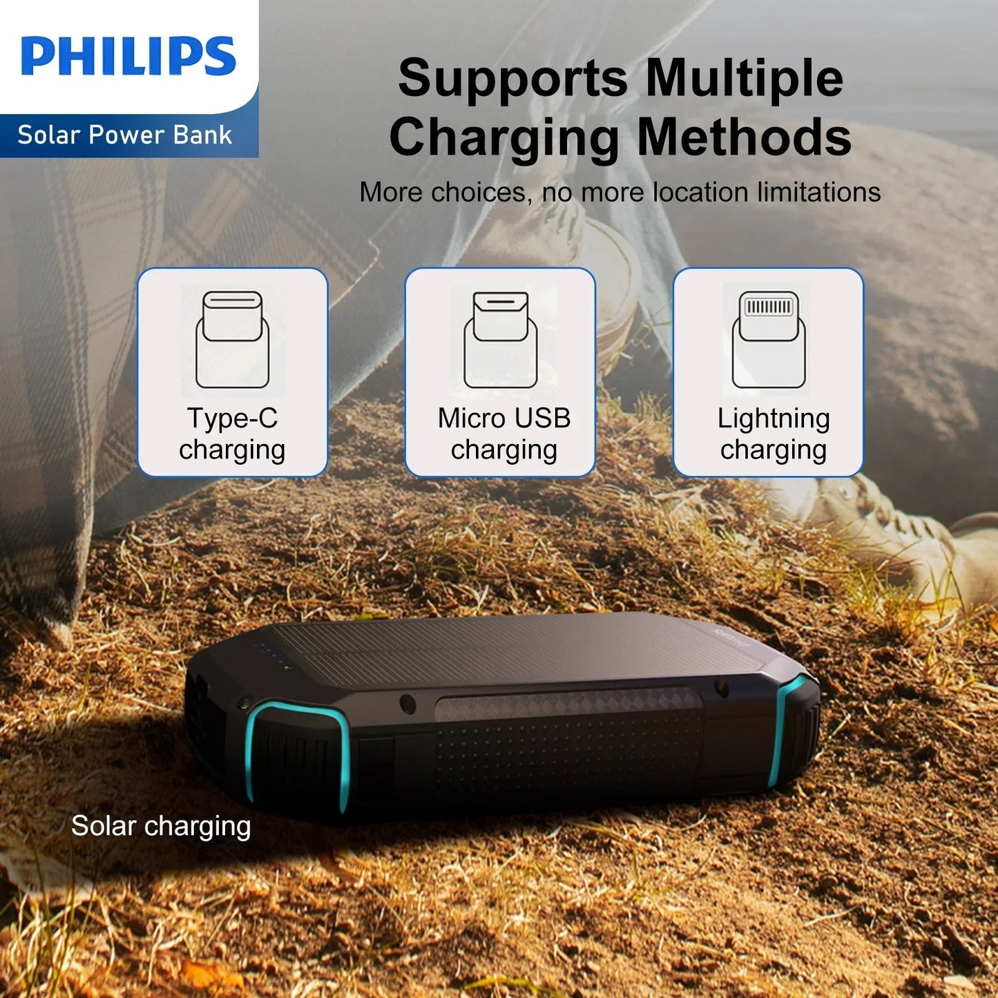 Philips 10000mAh Portable Solar Power Bank Supports Fast Charging Of Multiple Devices DLP7725N RRP $119