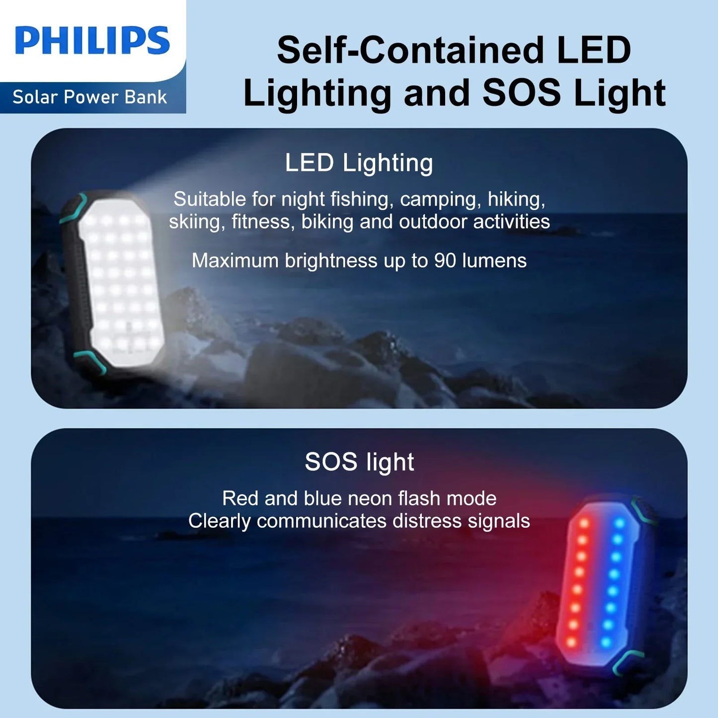 Philips 10000mAh Portable Solar Power Bank Supports Fast Charging Of Multiple Devices DLP7725N RRP $119