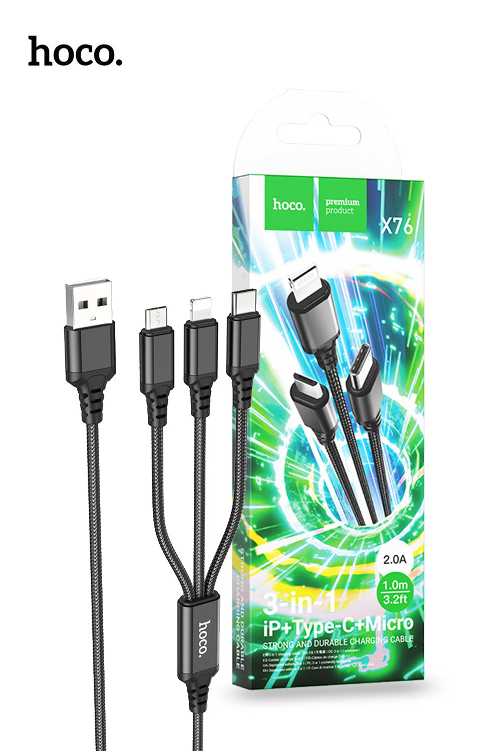 Hoco X76 3 in 1 Cable 100cm (USB-C and Lightning and Micro-USB) RRP $25