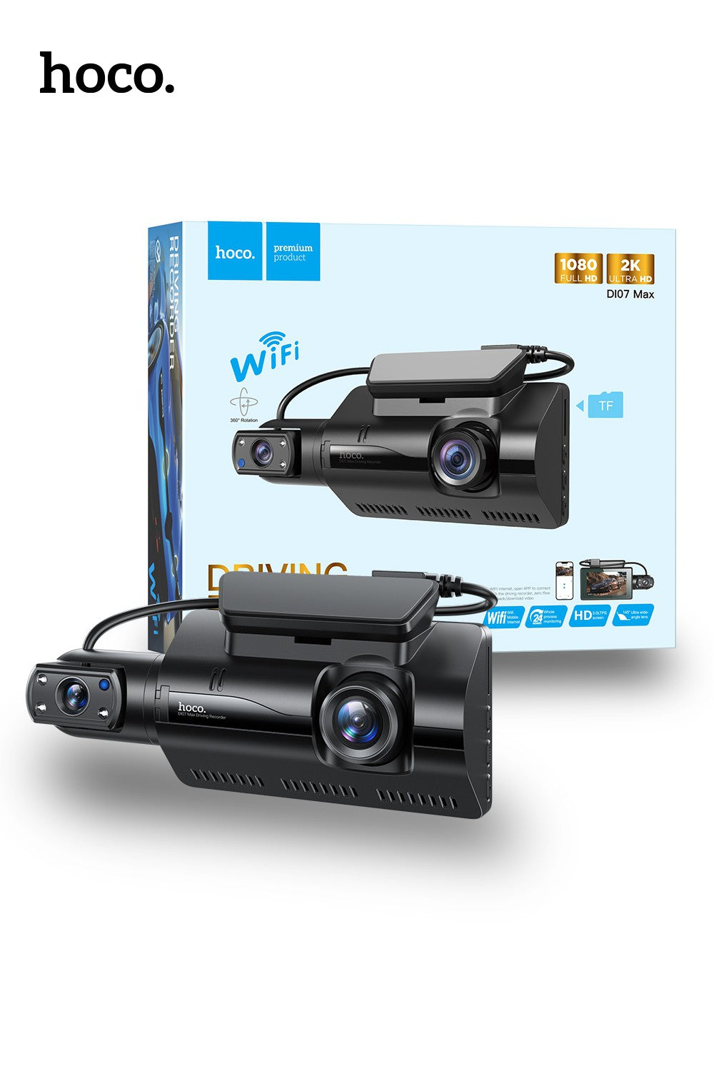 Hoco DI07 Max Dual Camera Driving Recorder Dash Camera (Wifi Version) RRP $179